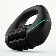 Orbit Mini Recovery Massager in black with aqua accent