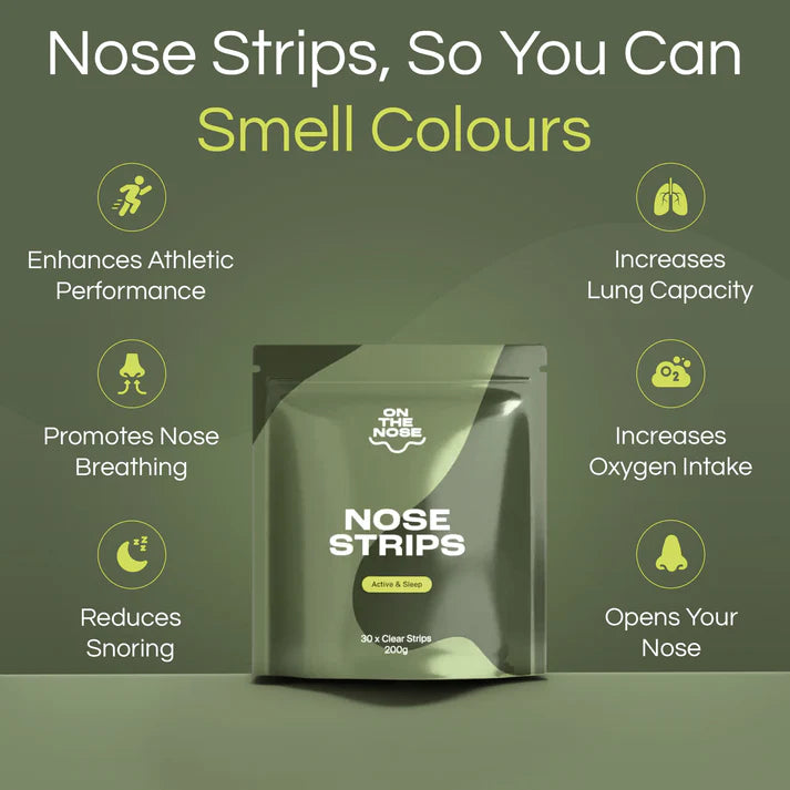 Nose strips packaging with health benefits on a green background
